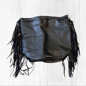 VS black leather fringe backpack OS EUC